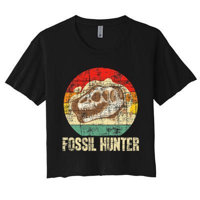 Fossil Hunter Retro Paleontologist Paleontology Women's Crop Top Tee