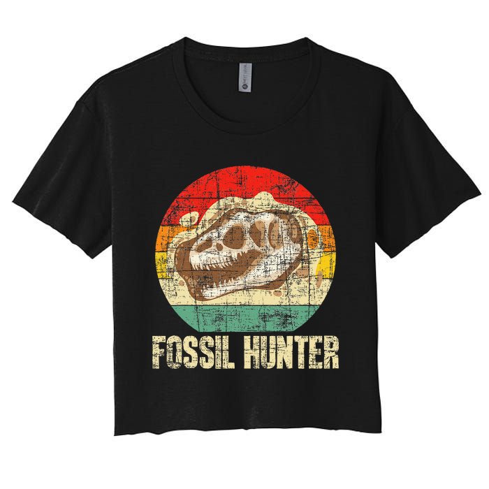 Fossil Hunter Retro Paleontologist Paleontology Women's Crop Top Tee