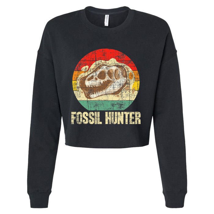 Fossil Hunter Retro Paleontologist Paleontology Cropped Pullover Crew