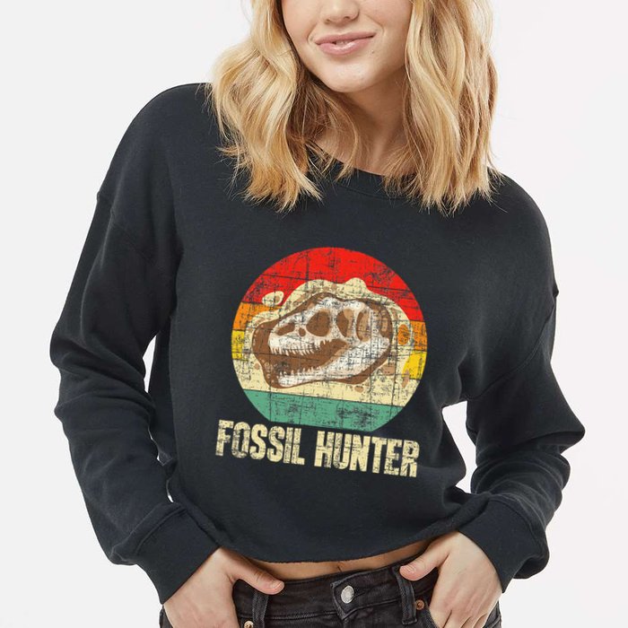 Fossil Hunter Retro Paleontologist Paleontology Cropped Pullover Crew
