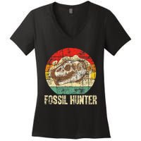 Fossil Hunter Retro Paleontologist Paleontology Women's V-Neck T-Shirt