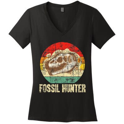 Fossil Hunter Retro Paleontologist Paleontology Women's V-Neck T-Shirt