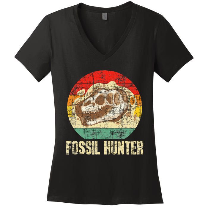 Fossil Hunter Retro Paleontologist Paleontology Women's V-Neck T-Shirt