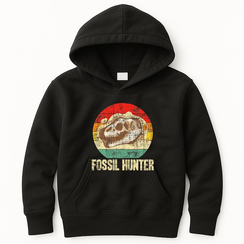 Fossil Hunter Retro Paleontologist Paleontology Kids Hoodie