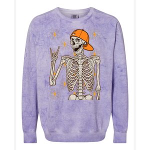 Funny Halloween Rock On Skeleton Colorblast Crewneck Sweatshirt