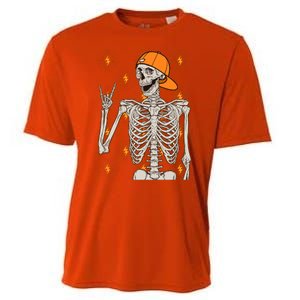 Funny Halloween Rock On Skeleton Cooling Performance Crew T-Shirt