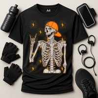 Funny Halloween Rock On Skeleton Cooling Performance Crew T-Shirt