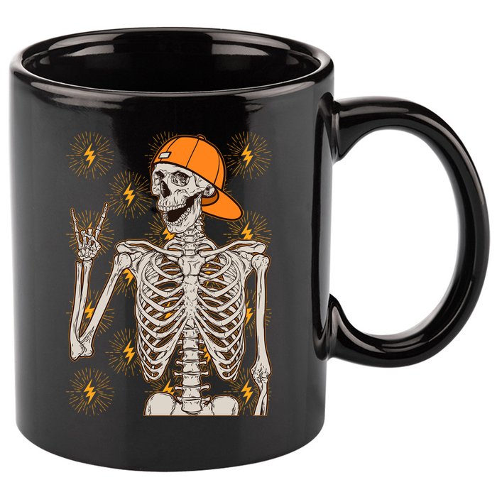 Funny Halloween Rock On Skeleton 11oz C Handle Ceramic Mug
