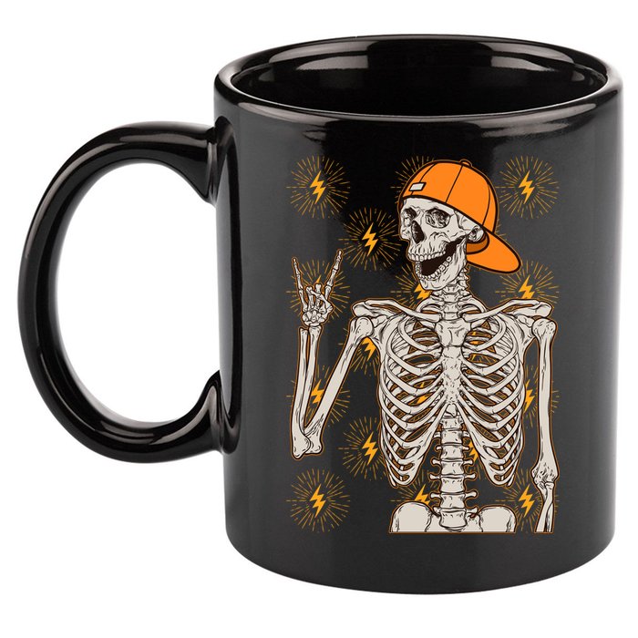 Funny Halloween Rock On Skeleton 11oz C Handle Ceramic Mug