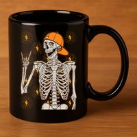 Funny Halloween Rock On Skeleton 11oz C Handle Ceramic Mug