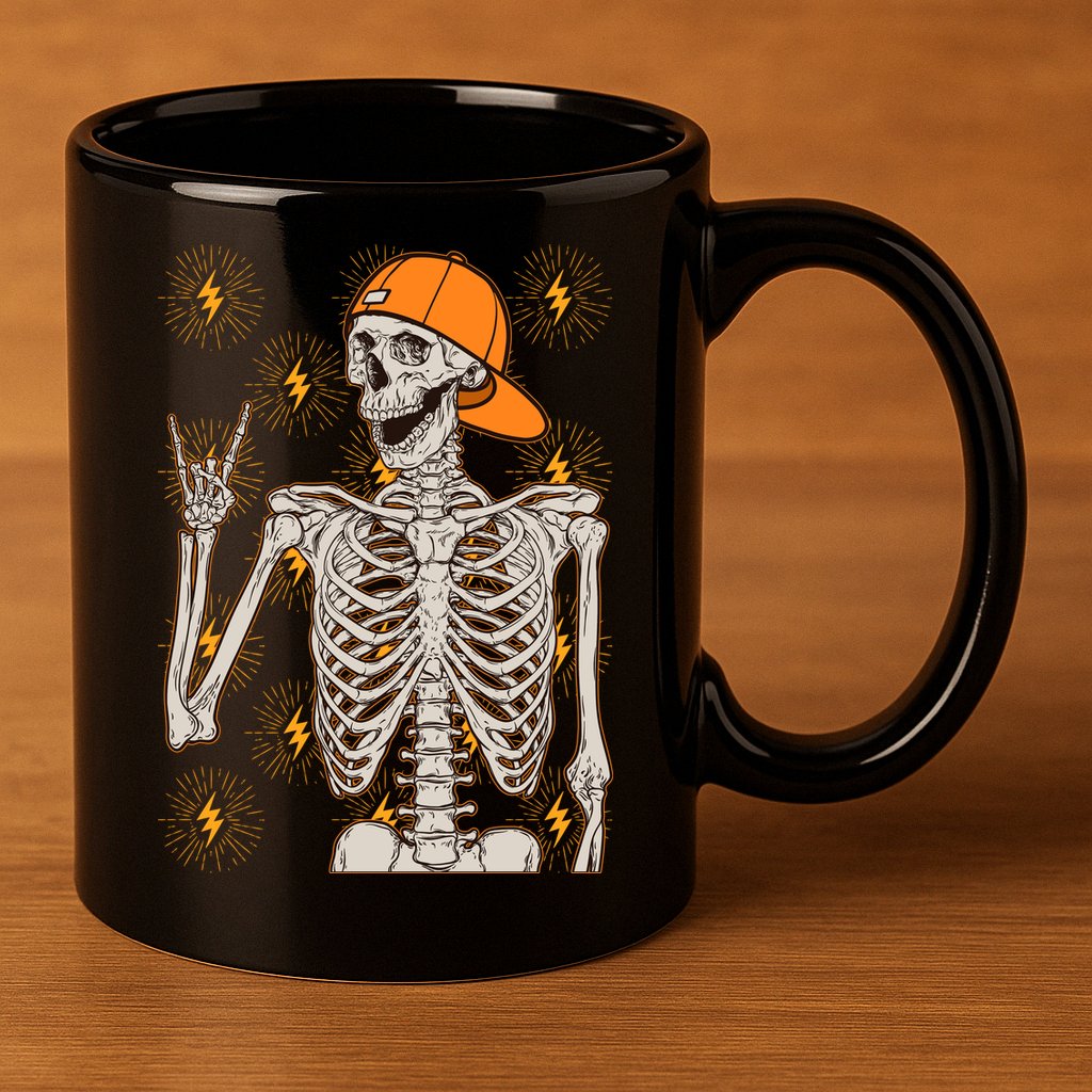 Funny Halloween Rock On Skeleton 11oz C Handle Ceramic Mug