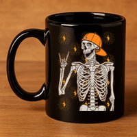 Funny Halloween Rock On Skeleton 11oz C Handle Ceramic Mug