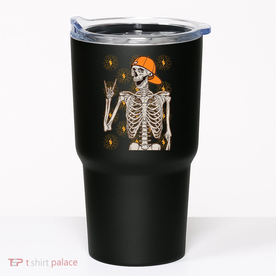 Funny Halloween Rock On Skeleton Tumbler
