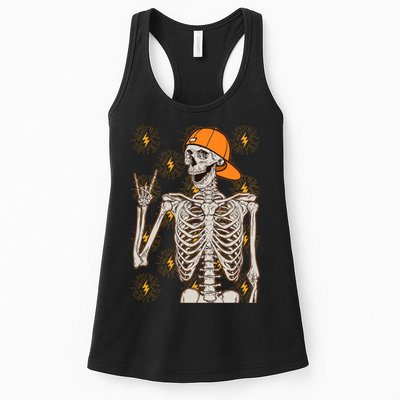 Funny Halloween Rock On Skeleton Womens Tank Top