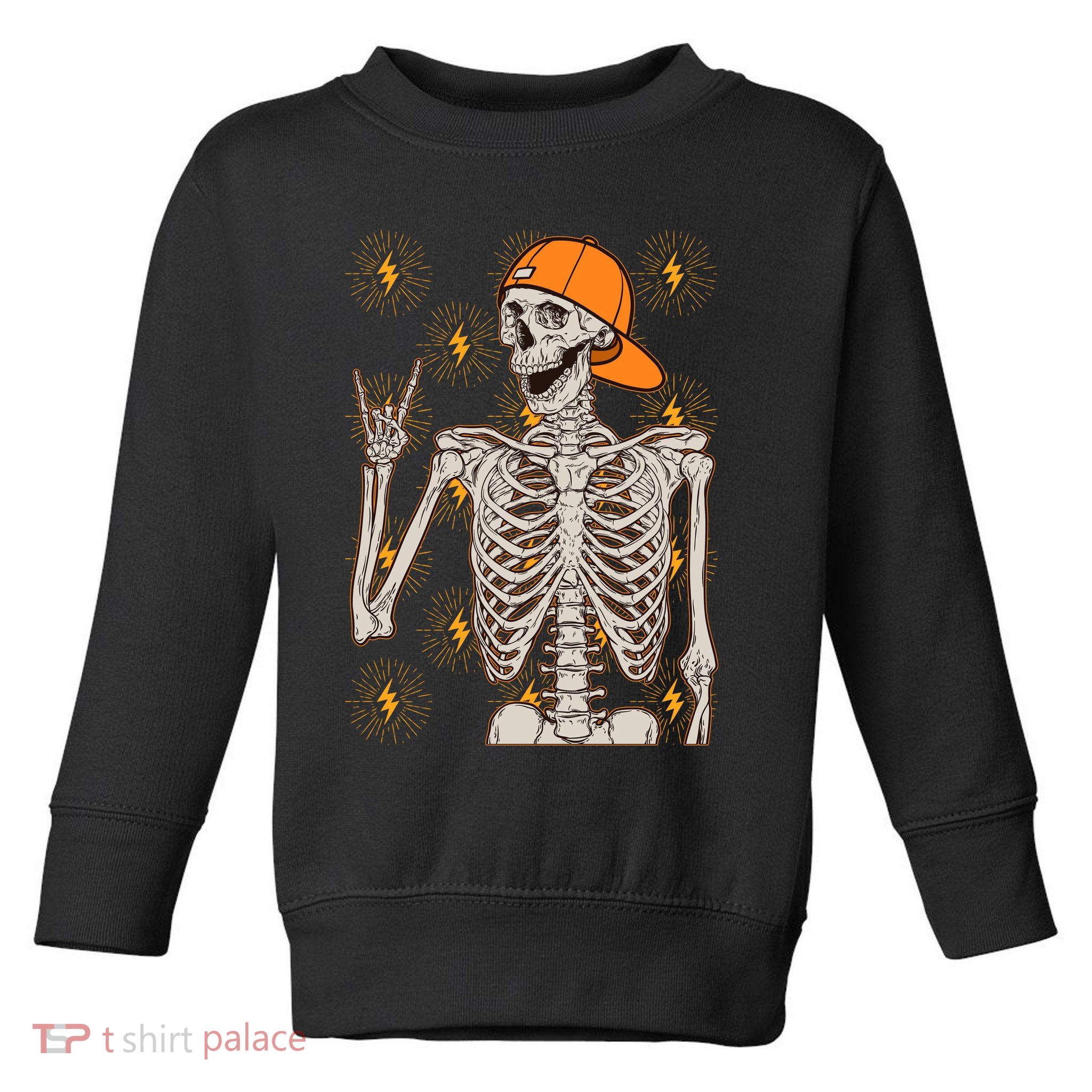 Funny Halloween Rock On Skeleton Toddler Sweatshirt