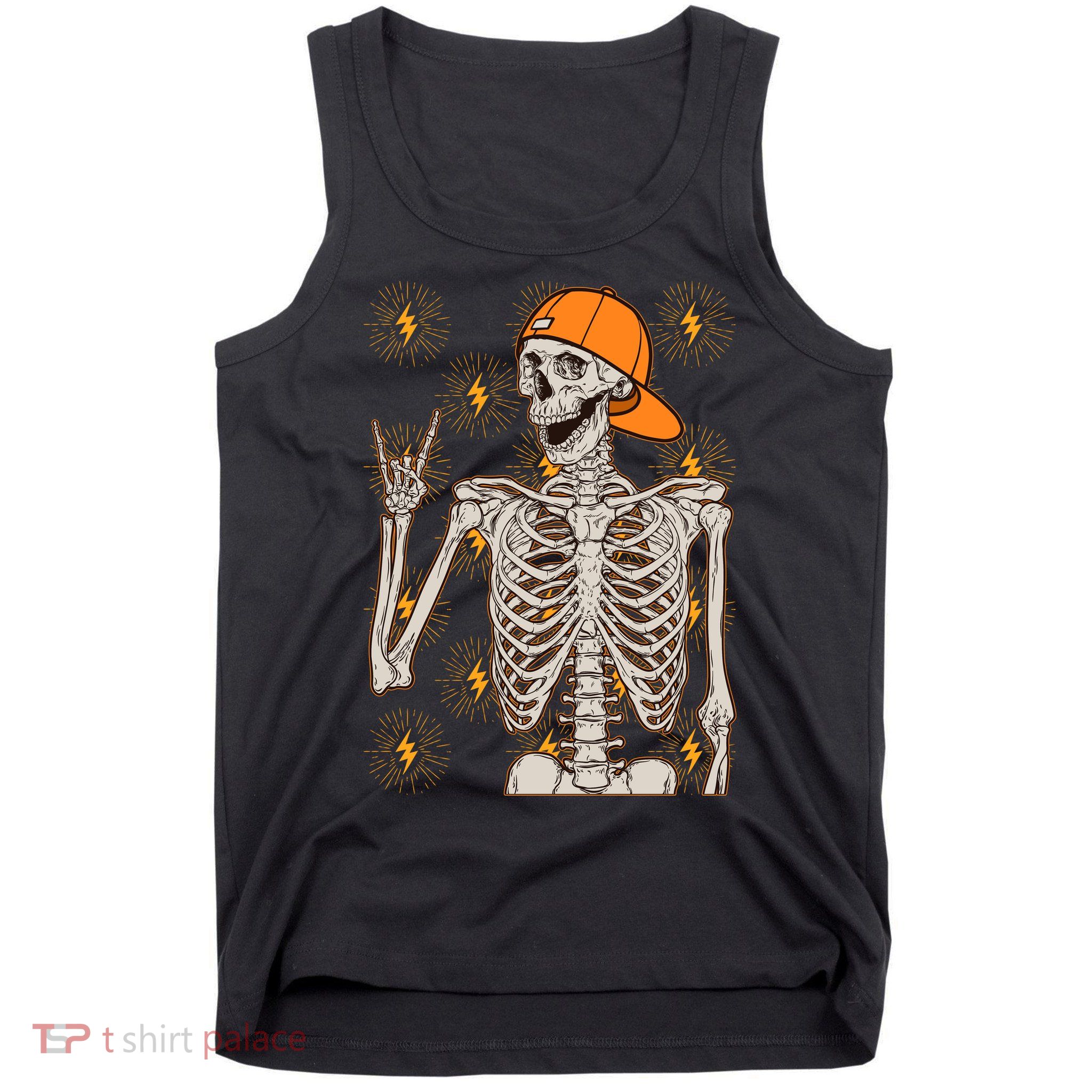 Funny Halloween Rock On Skeleton Tank Top