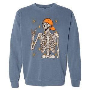 Funny Halloween Rock On Skeleton Garment-Dyed Sweatshirt