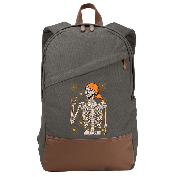 Funny Halloween Rock On Skeleton Cotton Canvas Backpack