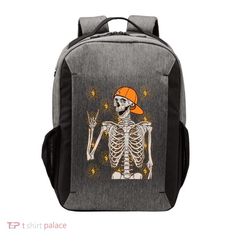Funny Halloween Rock On Skeleton Vector Backpack