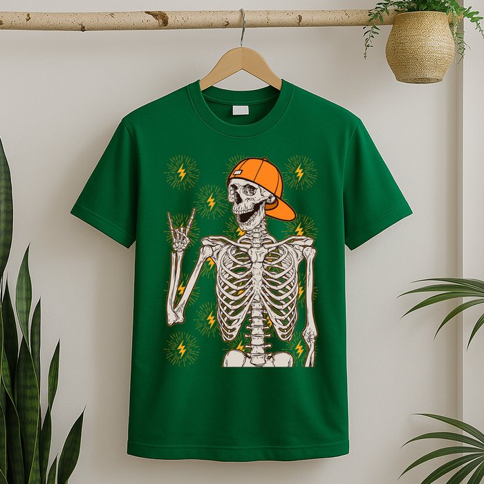 Funny Halloween Rock On Skeleton T-Shirt