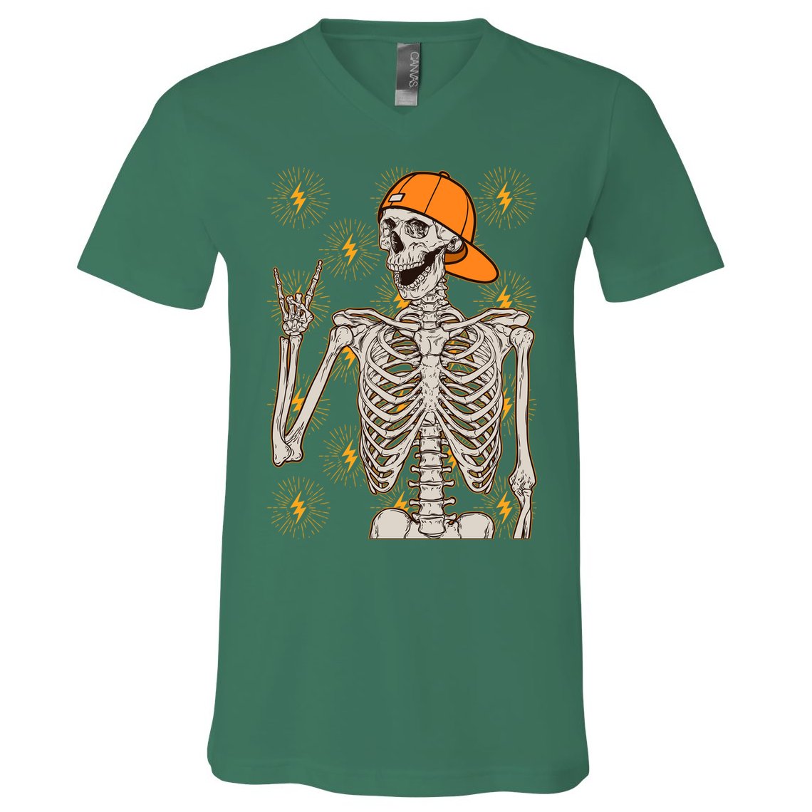 Funny Halloween Rock On Skeleton V-Neck T-Shirt