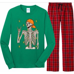 Funny Halloween Rock On Skeleton Long Sleeve Pajama Set