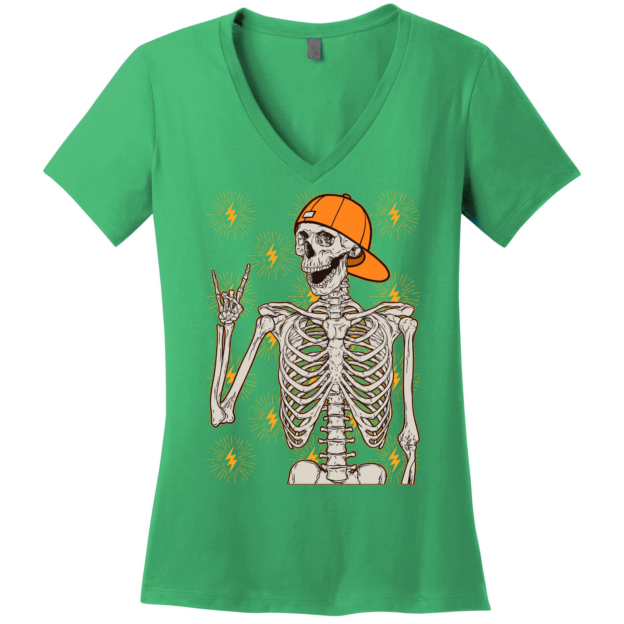 Funny Halloween Rock On Skeleton Women's V-Neck T-Shirt