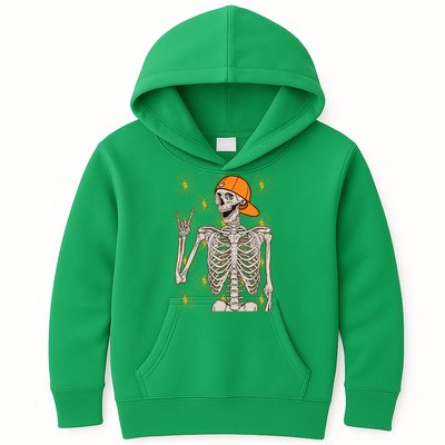 Funny Halloween Rock On Skeleton Kids Hoodie