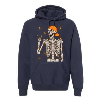 Funny Halloween Rock On Skeleton Premium Hoodie