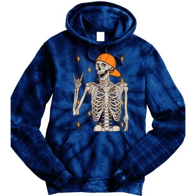 Funny Halloween Rock On Skeleton Tie Dye Hoodie