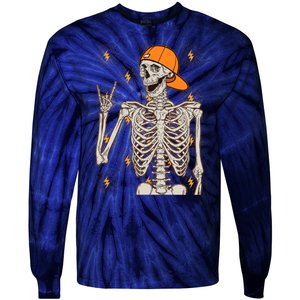 Funny Halloween Rock On Skeleton Tie-Dye Long Sleeve Shirt