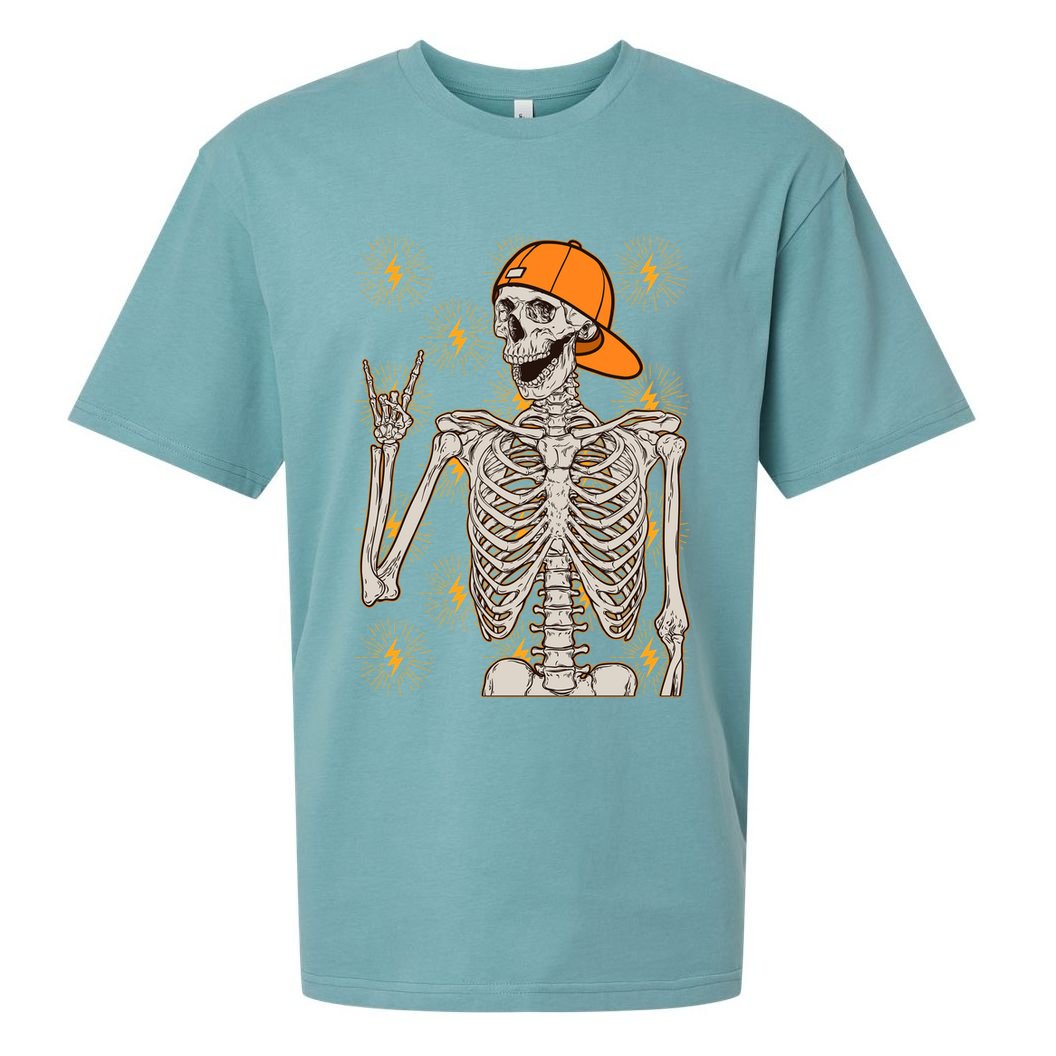 Funny Halloween Rock On Skeleton Sueded Cloud Jersey T-Shirt