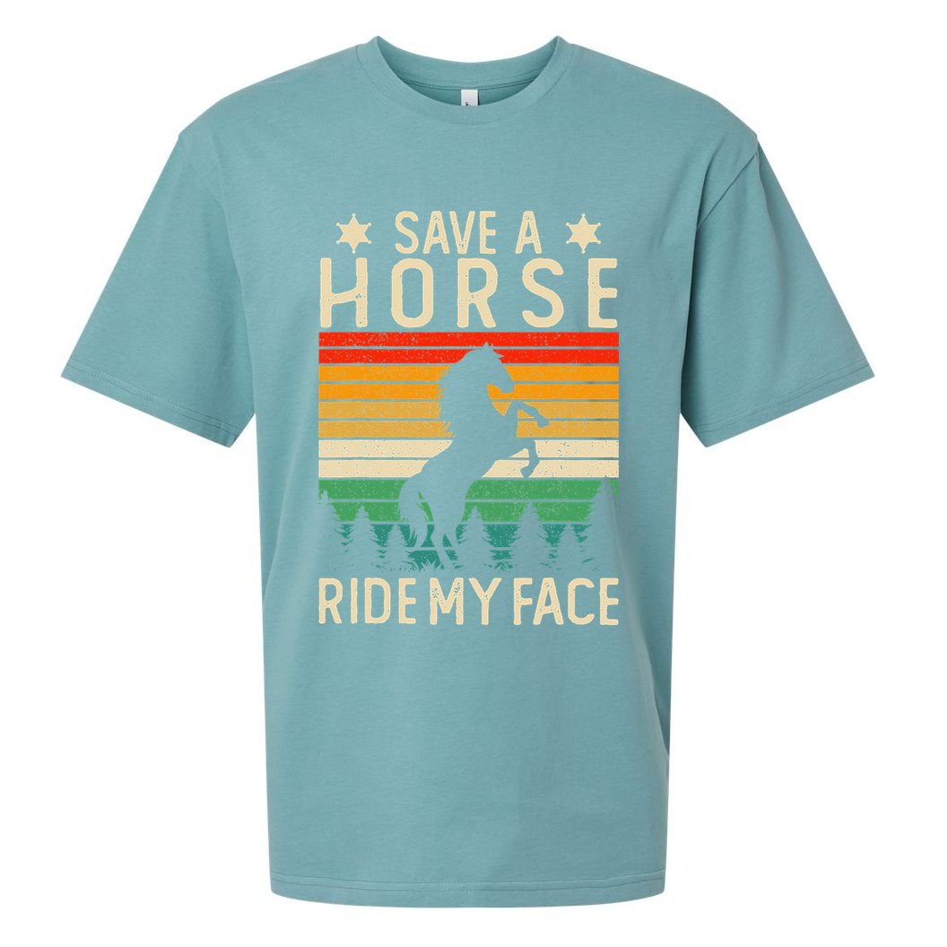 Funny Horse Riding Adult Joke Save A Horse Ride My Face Sueded Cloud Jersey T-Shirt