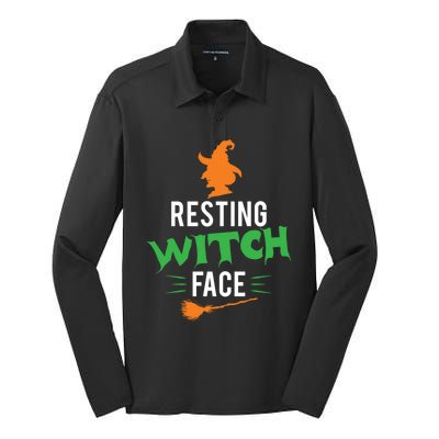 Funny Halloween Resting Witch Face Cool Gift Silk Touch Performance Long Sleeve Polo