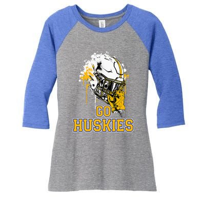 Florence Huskies Rising Helmet Go! Women's Tri-Blend 3/4-Sleeve Raglan Shirt