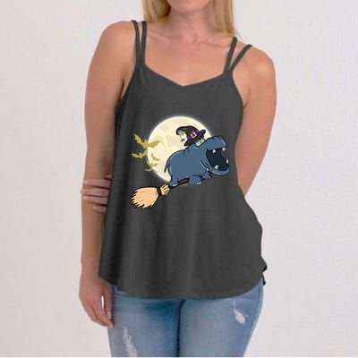 Funny Hippo Ride Witch Shotgun Hippopotamus Halloween Women's Strappy Tank