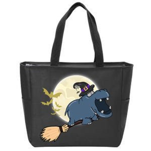 Funny Hippo Ride Witch Shotgun Hippopotamus Halloween Zip Tote Bag