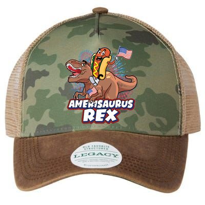 Funny Hotdog Riding Amerisaurus Rex Dinosaur Legacy Tie Dye Trucker Hat