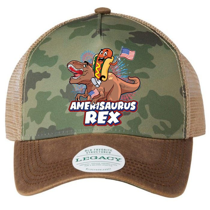 Funny Hotdog Riding Amerisaurus Rex Dinosaur Legacy Tie Dye Trucker Hat