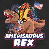 Funny Hotdog Riding Amerisaurus Rex Dinosaur 7 Panel Mesh Trucker Snapback Hat