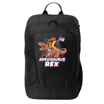 Funny Hotdog Riding Amerisaurus Rex Dinosaur City Backpack