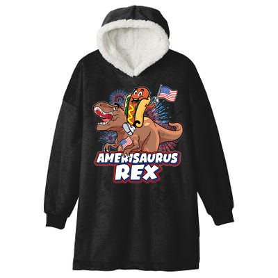 Funny Hotdog Riding Amerisaurus Rex Dinosaur Hooded Wearable Blanket