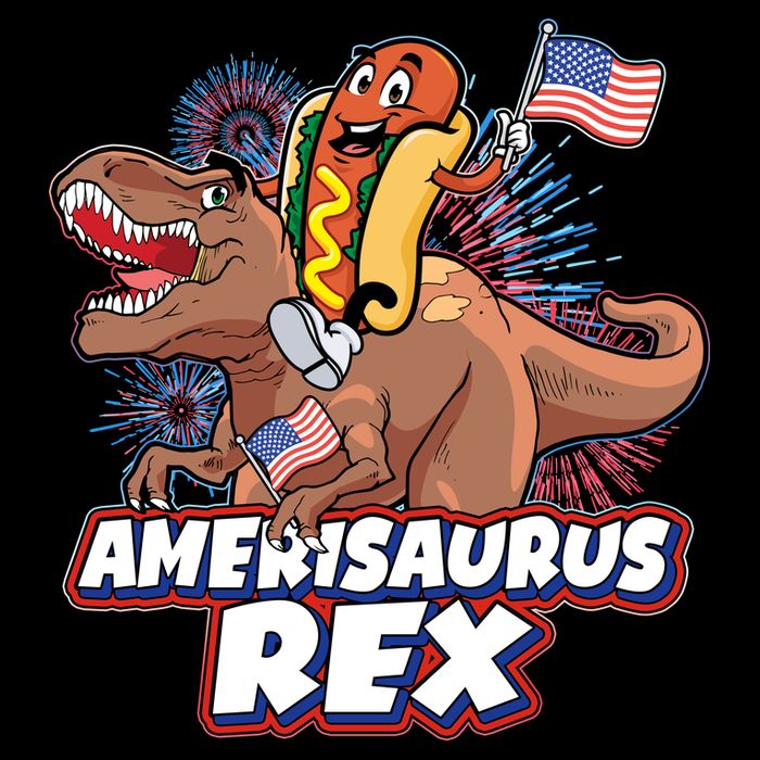 Funny Hotdog Riding Amerisaurus Rex Dinosaur 7-Panel Snapback Hat