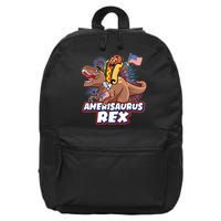 Funny Hotdog Riding Amerisaurus Rex Dinosaur 16 in Basic Backpack