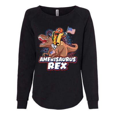 Funny Hotdog Riding Amerisaurus Rex Dinosaur Womens California Wash Sweatshirt