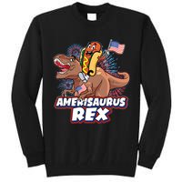 Funny Hotdog Riding Amerisaurus Rex Dinosaur Tall Sweatshirt