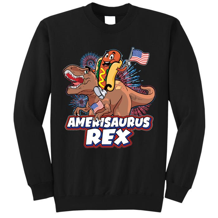 Funny Hotdog Riding Amerisaurus Rex Dinosaur Tall Sweatshirt