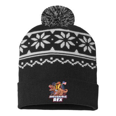 Funny Hotdog Riding Amerisaurus Rex Dinosaur USA-Made Snowflake Beanie