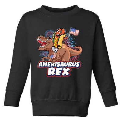 Funny Hotdog Riding Amerisaurus Rex Dinosaur Toddler Sweatshirt