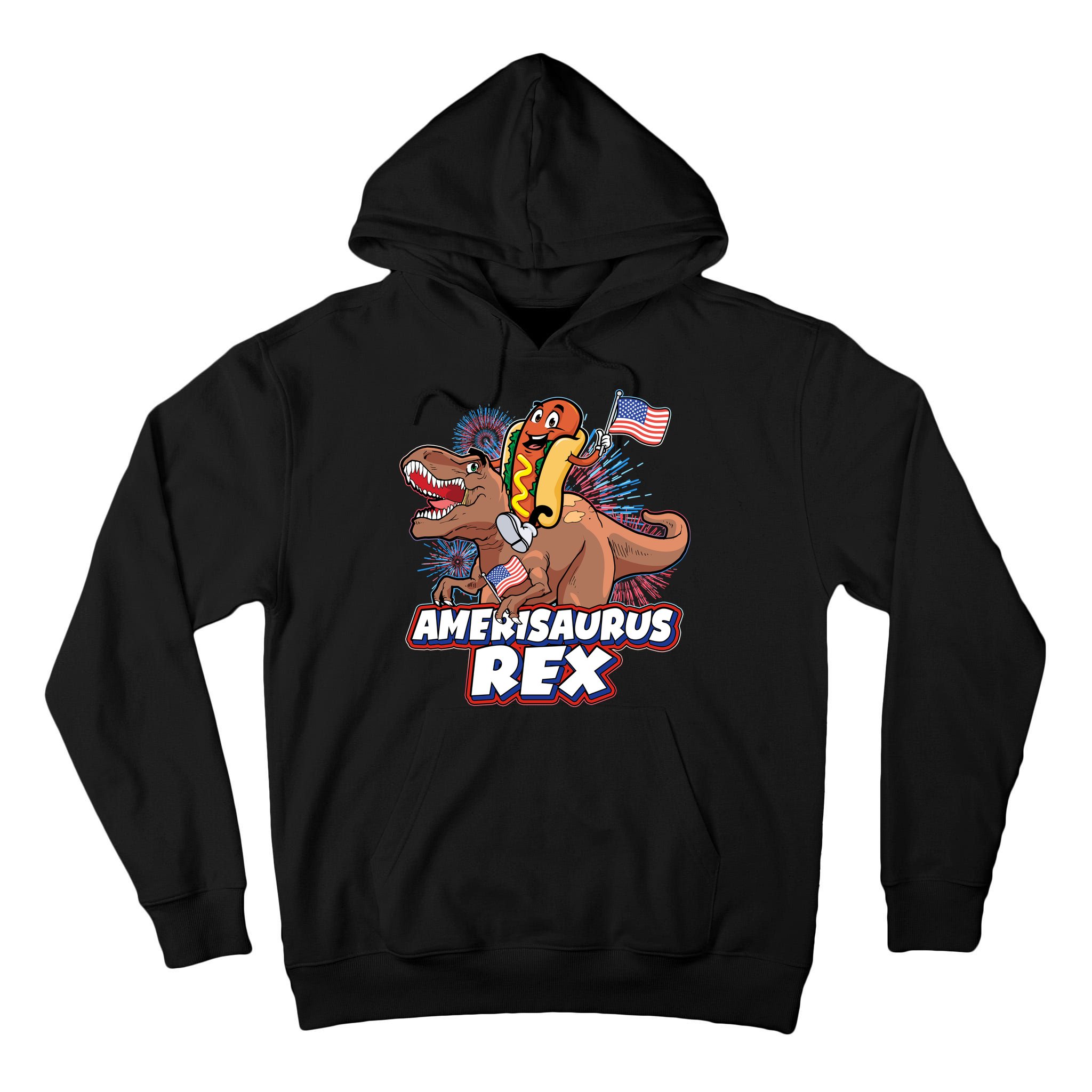Funny Hotdog Riding Amerisaurus Rex Dinosaur Tall Hoodie